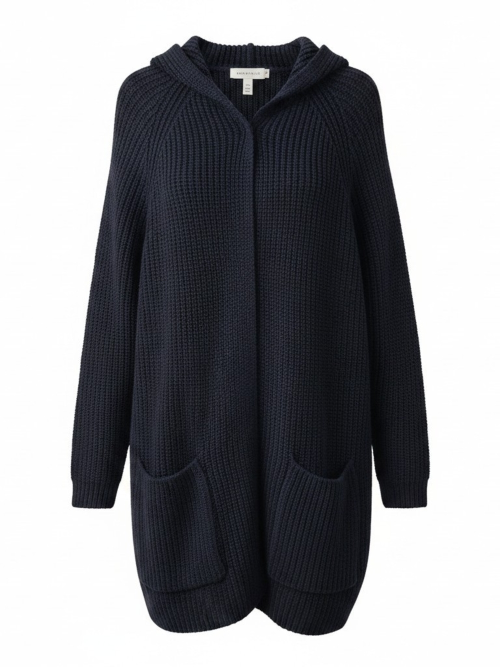 Hooded Open-Front Knit Cardigan Sweater - Dark Navy - XL